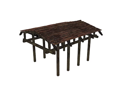 Wooden Pergola Shade Structure With Slatted Roof And Supporting Posts For Garden Patio 3d model