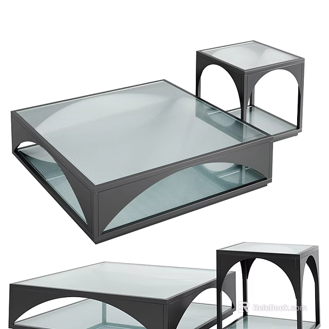Modern Coffee Table With Glass Top And Black Arched Frame Design 3d model