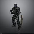 Purple Eyed Armored Character And Alien Creature In Sci Fi Battle Scene