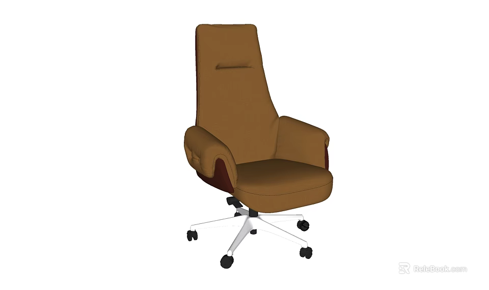 Ergonomic Brown High Back Office Chair With Armrests And Rolling Wheels Base 3d model