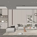 Modern Living And Dining Room Interior With Open Concept Sofa Coffee Table And Decorative Painting