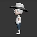 Cartoon Cowboy Character With White Hat Mustache And Blue Pants 3d model