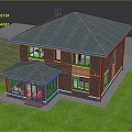 Cozy Detached House With Red Brick Exterior Dark Roof Covered Porch And Green Lawn