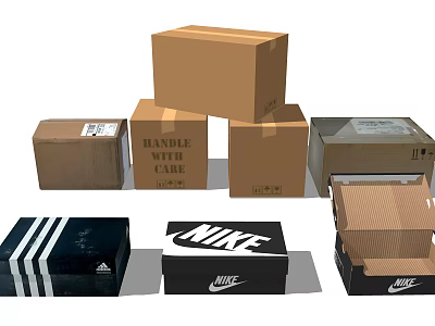 Ornament Decor Set Packaging Boxes Featuring Nike Logo And Handle With Care Labels 3d model