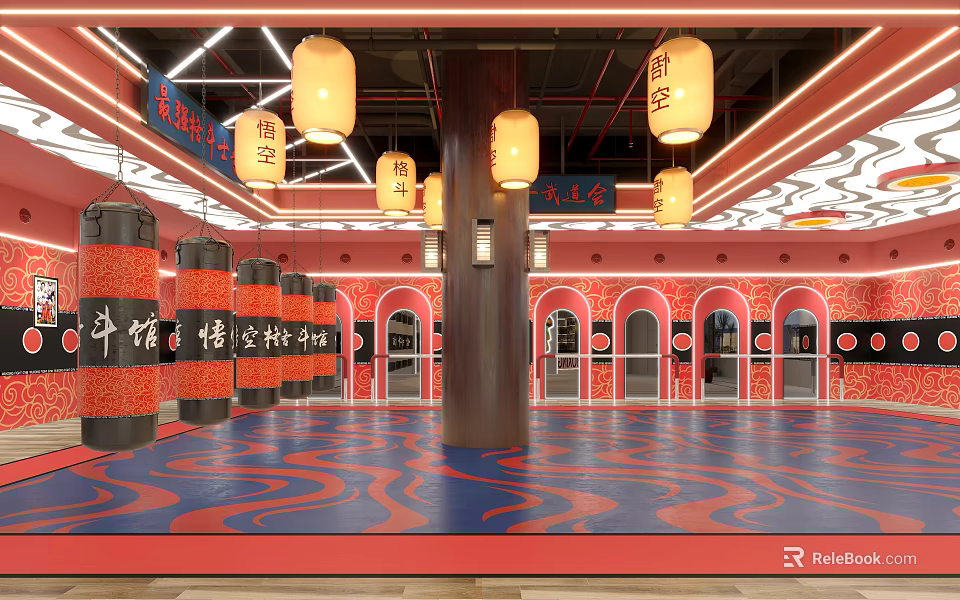 Traditional Martial Arts Training Space With Cultural Decor 3d model 
