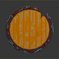 Decorative Shield With Orange Surface Red Edges And Blue Accents Intricate Patterns