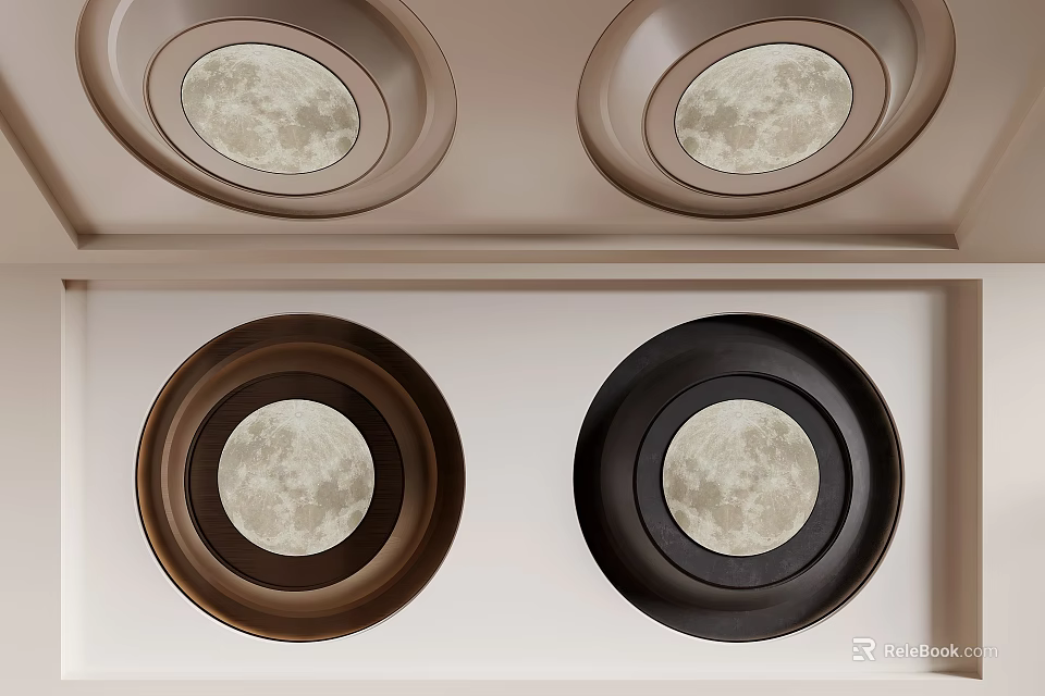 Ceiling Design With Circular Lighting Fixtures In Different Colors 3d model 