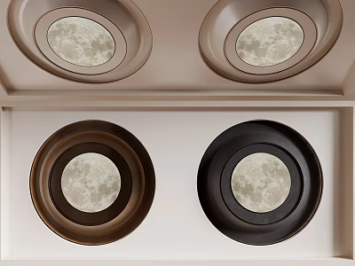 Ceiling Design With Circular Lighting Fixtures In Different Colors 3d model