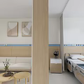 Modern Hospital Outpatient Clinic Interior With Comfortable Sofa Coffee Tables Bed IV Stand And Paintings