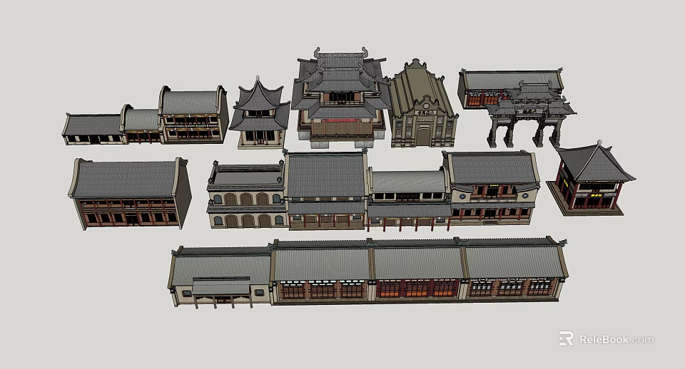 Ancient Architecture Models Featuring Traditional Chinese Style Various Roof Structures And Courtyard Designs 3d model 