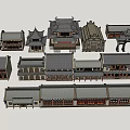 Ancient Architecture Models Featuring Traditional Chinese Style Various Roof Structures And Courtyard Designs