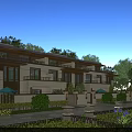 Modern Townhouse Exterior Design With Multiple Units Balconies Large Windows And Greenery