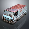 Old Rusty Vintage Van With Broken Windshield And Rusted Body Details