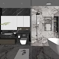 Luxury Modern Bathroom Interior With Marble Walls Bathtub Shower Vanity And Large Mirror