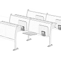 Public Chairs With Wooden Seats And Black Metal Frames Including Writing Tablets