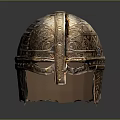 Ancient Warrior Helmet with Intricate Dragon Creature Carvings and Metallic Ornate Design