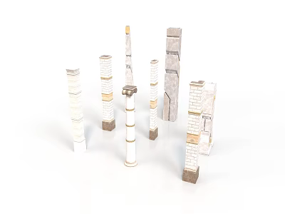 Architectural Column Models Featuring Various Styles Stone Brick And Gold Accents 3d model