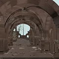 Ancient Stone Ruins With Arched Doorways And Overgrown Vines On Pathway