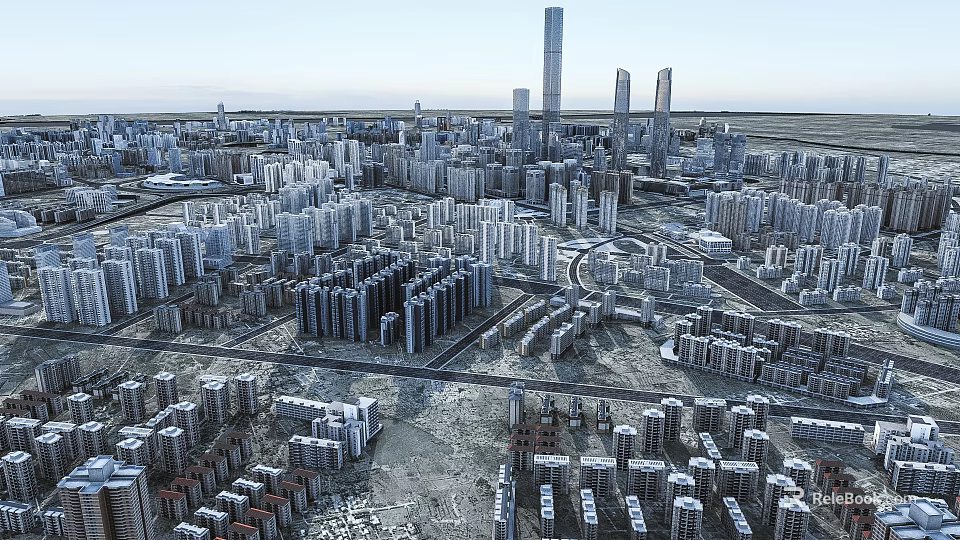 Aerial View Urban Planning With High Rise Buildings And City Layout Design 3d model 