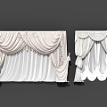 Elegant White Ruffled Curtains With Decorative Valance And Tassel Details 3d model