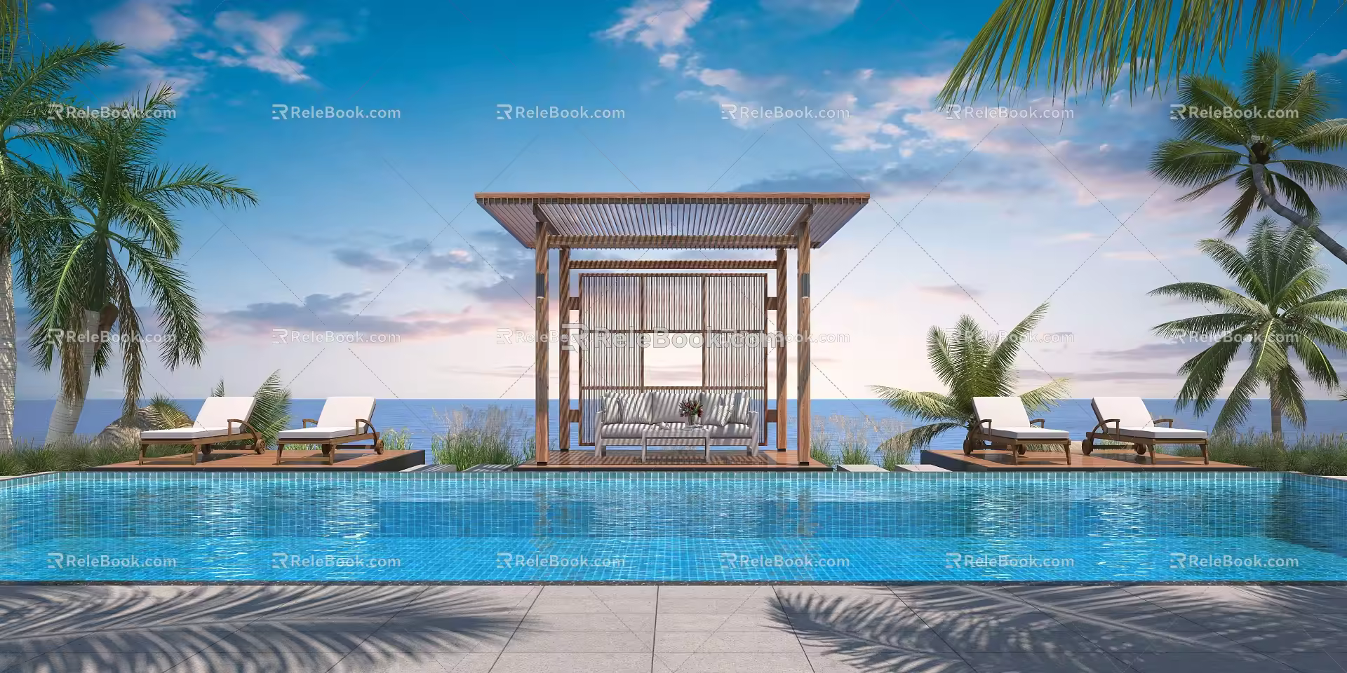 Resort Courtyard Modern Pool 3d model