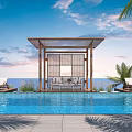 Resort Courtyard Modern Pool 3d model