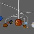 Creative Planetary Model Chandelier With Hanging Colored Spheres And Curved Metal Arms Design