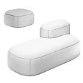 Soft Beige Fabric Ottoman And Chaise Lounge With Rounded Design 3d model