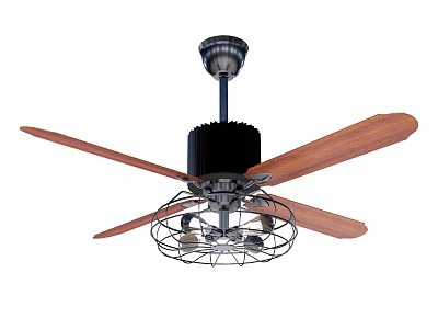 Ceiling Air Conditioner Fan with Wooden Blades Black Motor and Metal Grille Design 3d model