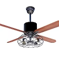 Ceiling Air Conditioner Fan with Wooden Blades Black Motor and Metal Grille Design