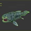 3D Rendered Fierce Blue Green Fish Character With Open Mouth Sharp Teeth And Yellow Eyes
