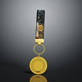 Decorative Golden Circular Household Item With Black Patterned Lanyard And Artistic Details