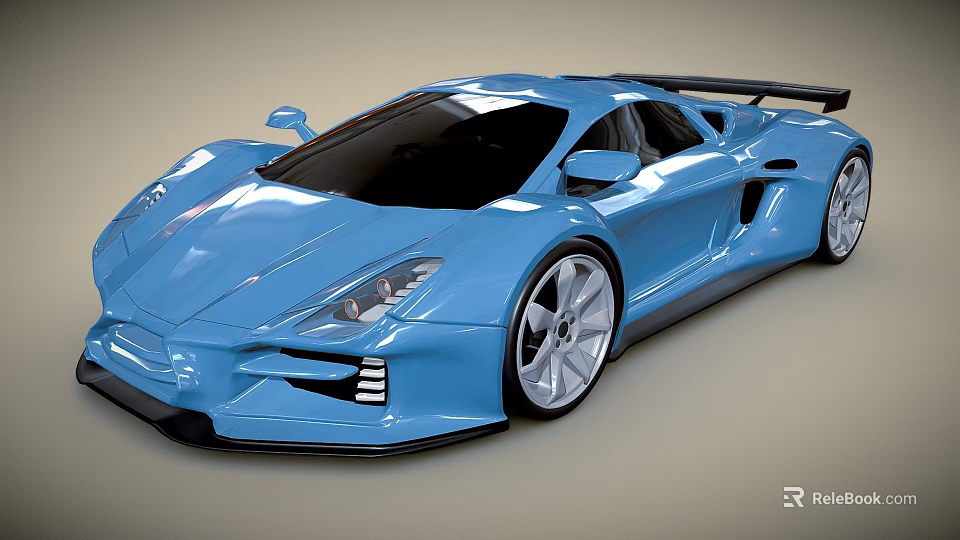 Sleek Blue Sports Car With Aerodynamic Body Rear Spoiler And Alloy Wheels 3d model 