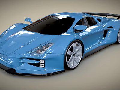 Sleek Blue Sports Car With Aerodynamic Body Rear Spoiler And Alloy Wheels 3d model