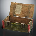 Open Vintage Wooden Crate With Metal Clasps And Printed Text On Surface