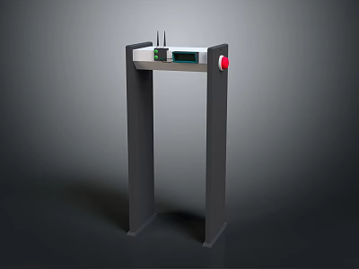 Security Gate With Top Digital Display Red Button And Gray Vertical Frame 3d model