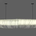 Elegant Modern Round Chandelier With Light Colored Strips Hanging In Interior Space 3d model