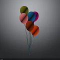 Colorful Balloons With Green Pink Blue Purple Red Tied With Blue Strings Against Dark Background