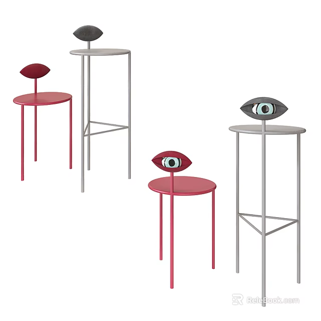Stylish Bar Stools With Eye Shaped Backrest Red Silver Metal Frames Round Seats Design 3d model 