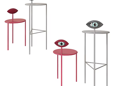 Stylish Bar Stools With Eye Shaped Backrest Red Silver Metal Frames Round Seats Design 3d model