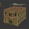 Cartoon Style Two Story Building With Canopy And Multiple Windows In Animated Scene
