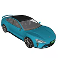 Blue Electric Sports Car With Black Roof Sleek Design And Modern Exterior