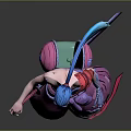 A Man With Blue And Pink Hair Shirtless Torso Baggy Pink Pants Holding Swords