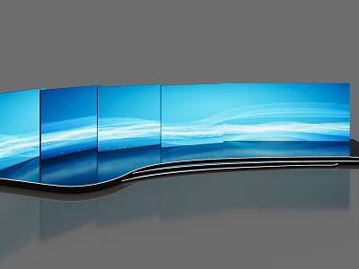 Modern Stage Design with Curved Multi Screen Blue Background and White Wave Lines 3d model