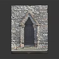 Detailed Wood And Stone Miniature Architectural Model With Arched Doorway And Textured Walls