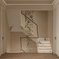 Modern Staircase Interior Design With Marble Steps Metal Railing And Glass Chandelier