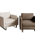 Modern Beige And Brown Upholstered Single Seater Sofa With Metal Legs For Living Room