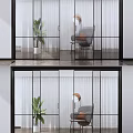 Modern Glass Sliding Doors With Black Frames In Interior Space With Plants 3d model
