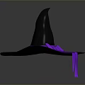 Black Witch Hat Featuring Purple Bow And Long Decorative Ribbon For Daily Use