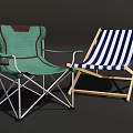 Green and Blue White Striped Foldable Lounge Chairs with Metal and Wooden Frames